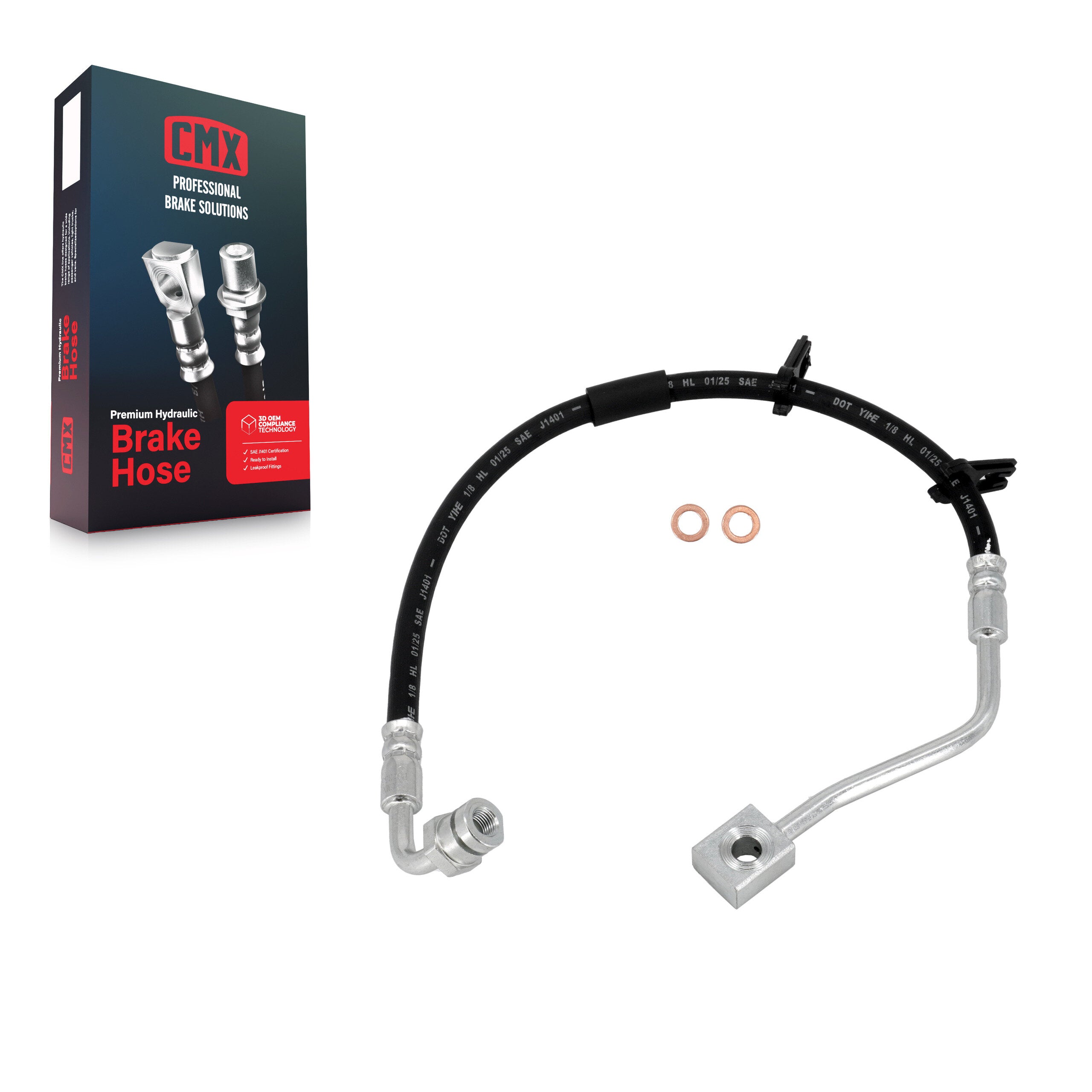 CMX 12-H620986 Brake Hydraulic Hose for 2008-2023 Ford E-350 Super Duty, Ford E-450 Super Duty, Ford E-150 - Front Left
