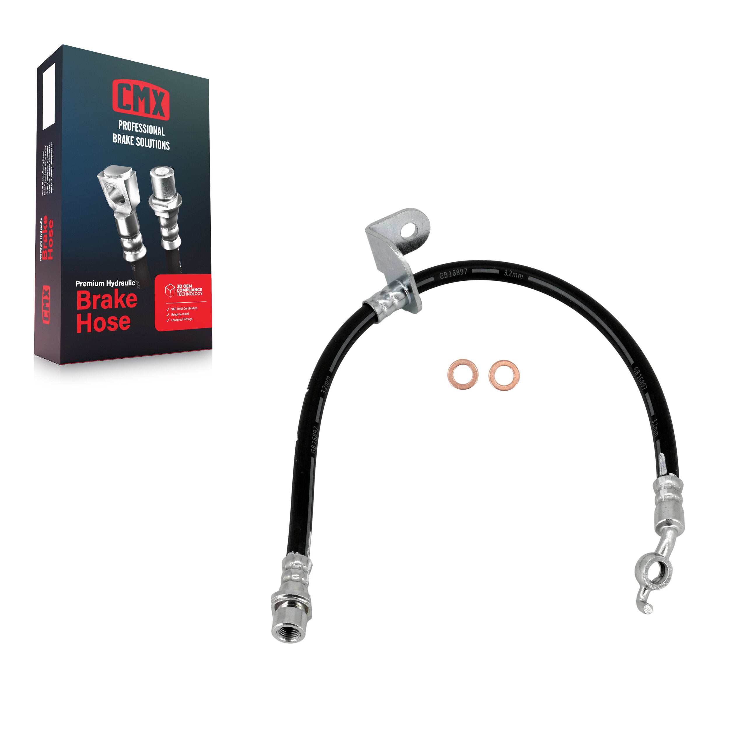 CMX 12-H621132 Brake Hydraulic Hose for 2008-2018 Toyota Corolla, Toyota Highlander, Pontiac Vibe - Rear Left, Front Left