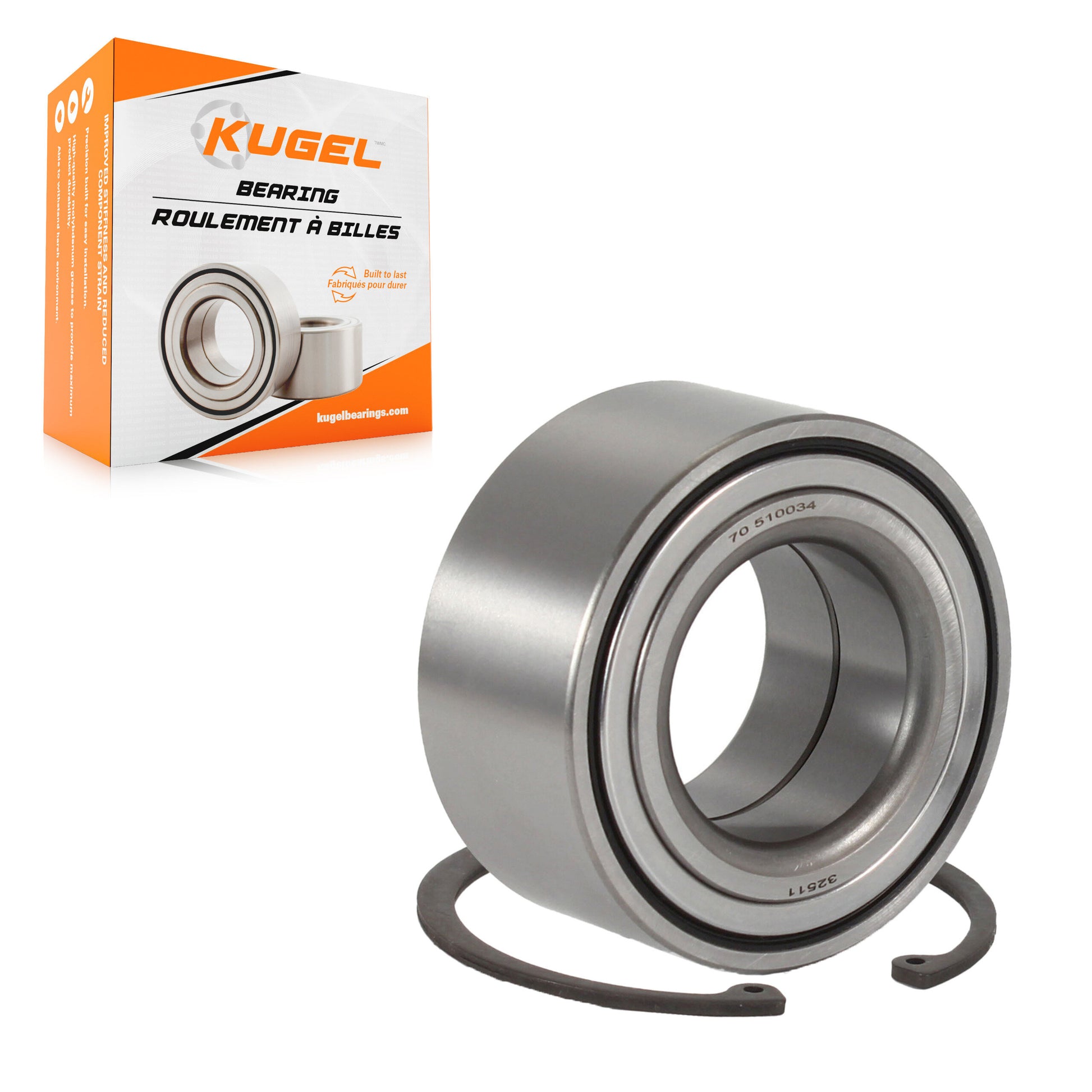Kugel 70-510034 Wheel Bearing for 1991-2017 Hyundai Sonata, Kia Cadenza, Kia Rondo - Front, Front Inner