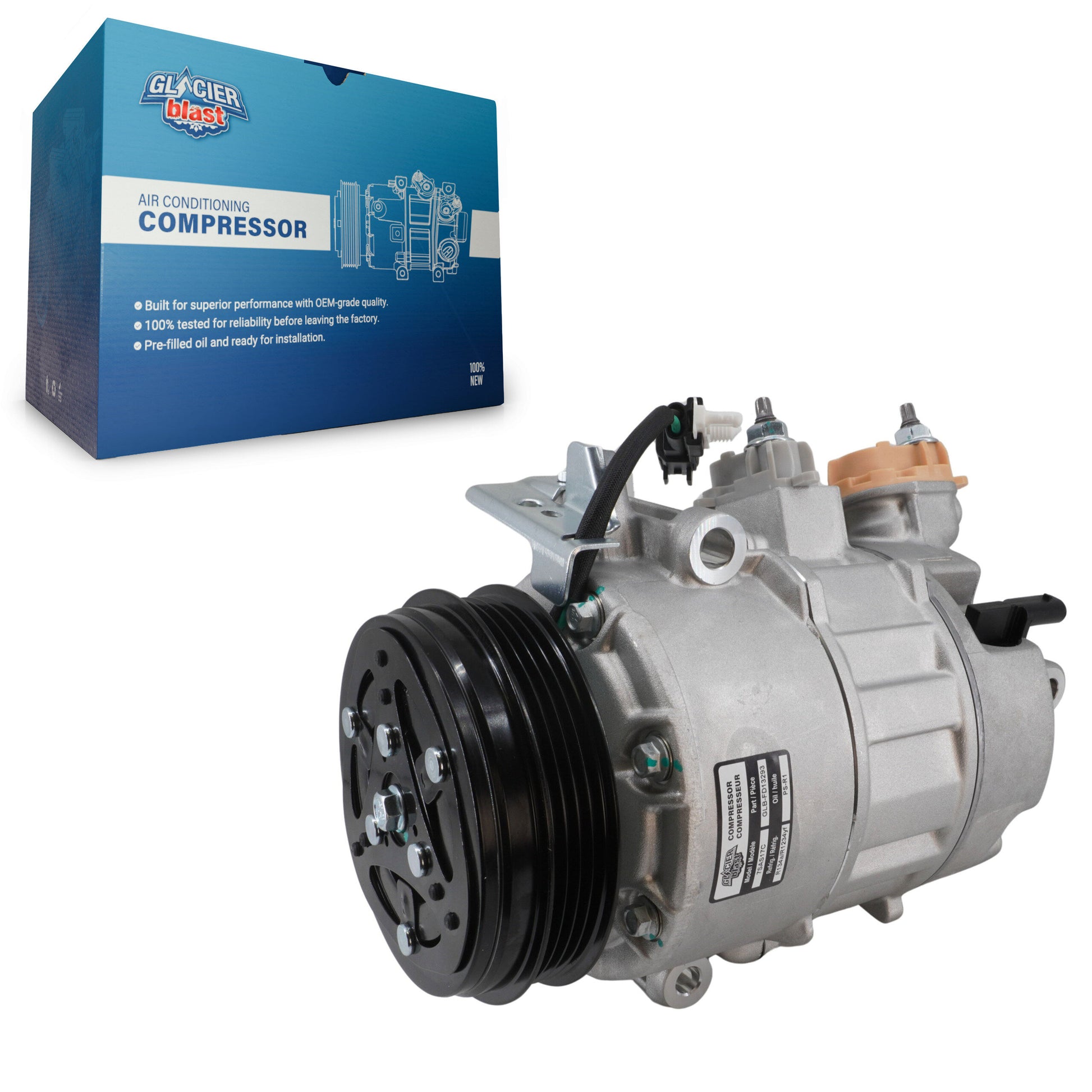 Glacier Blast GLB-FD13293 A/C Compressor for 2017-2022 Ford Transit Connect, Ford Escape, Lincoln MKC - N/A