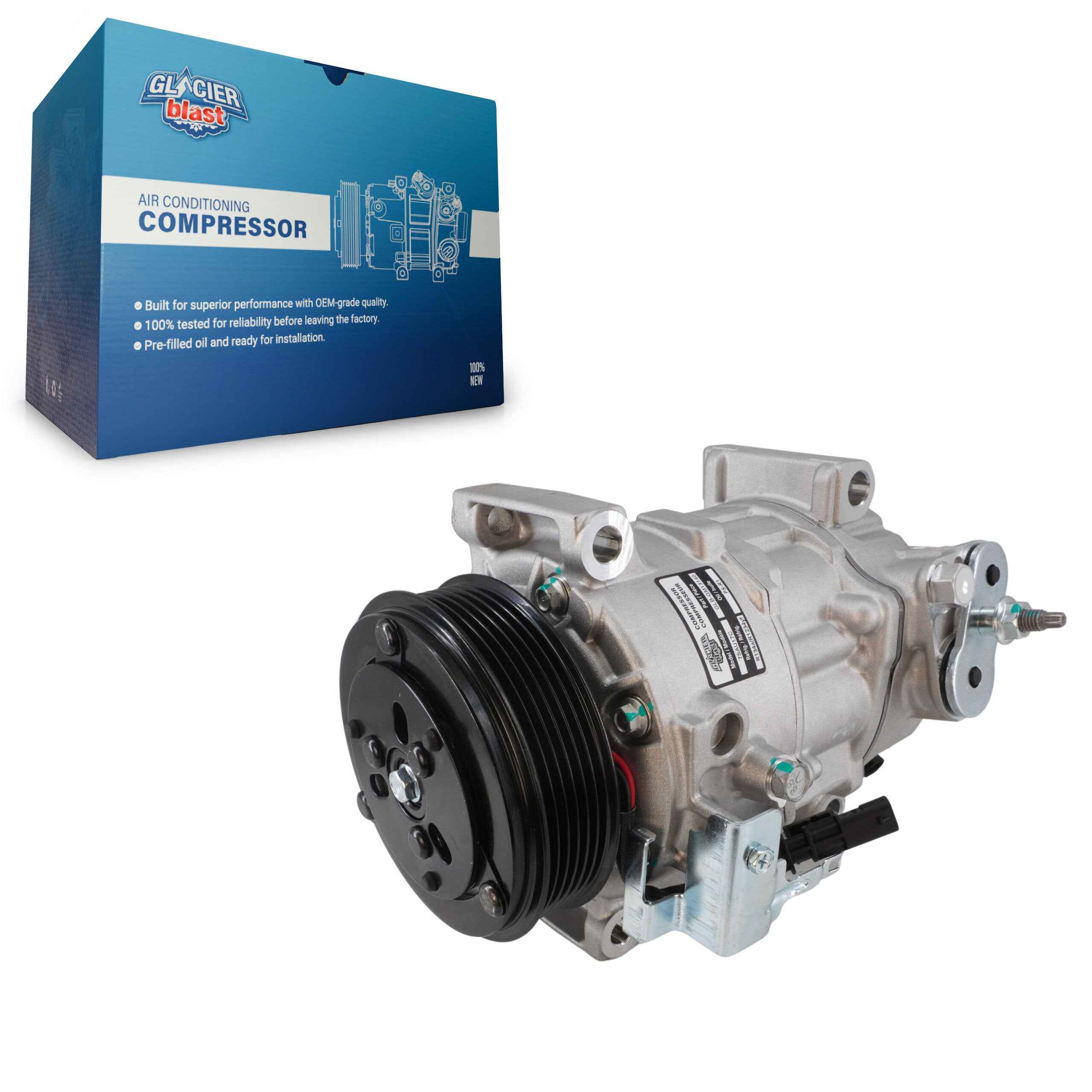Glacier Blast GLB-GM13140 A/C Compressor for 2015-2025 Chevrolet Silverado 2500 HD, Chevrolet Silverado 3500 HD, GMC Sierra 2500 HD - N/A