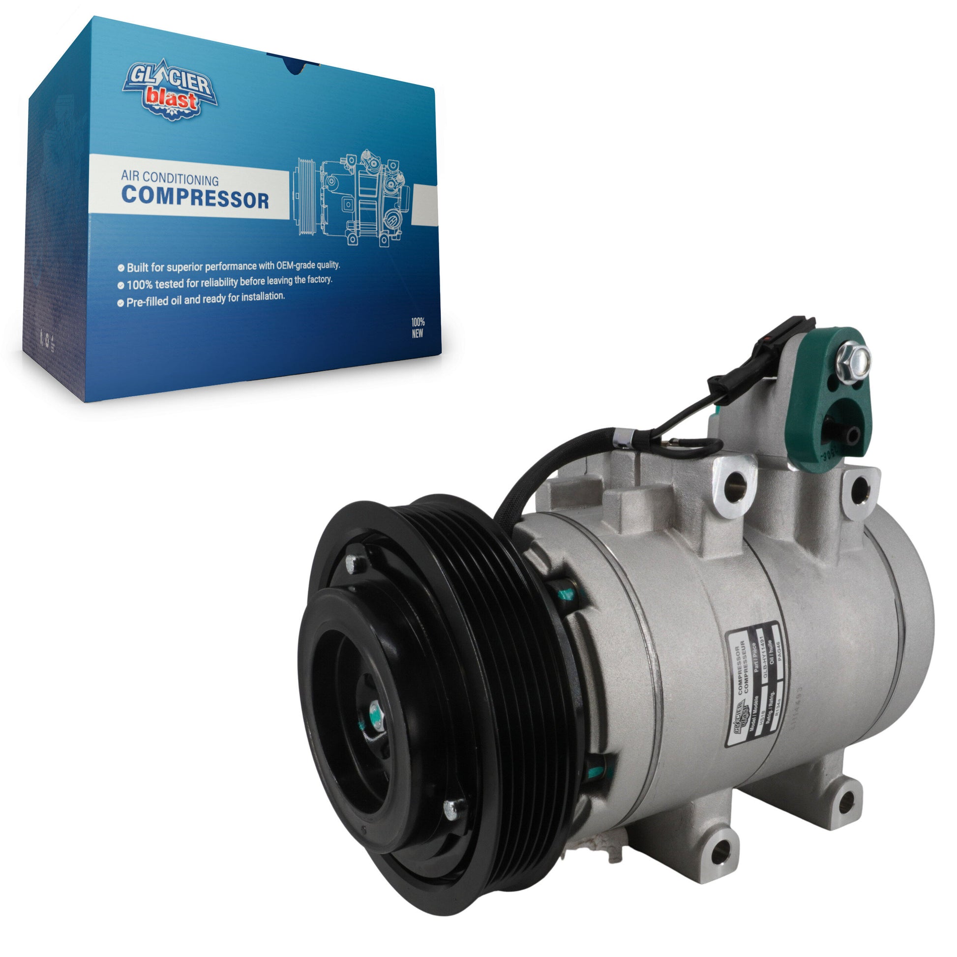 Glacier Blast GLB-HY11491 A/C Compressor for 1999-2009 Kia Magentis, Kia Optima, Hyundai Tucson - N/A