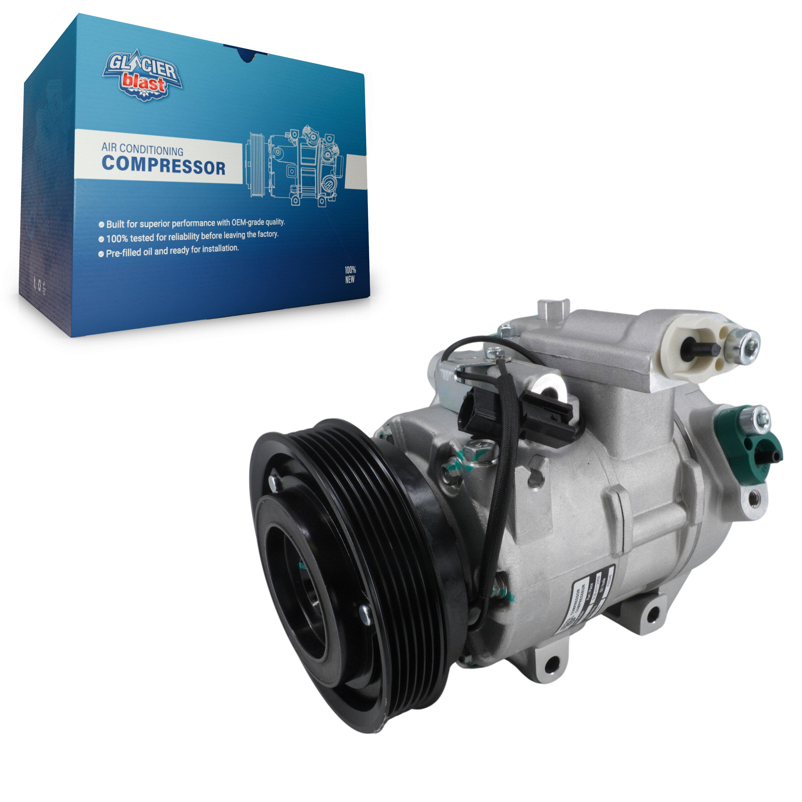 Glacier Blast GLB-HY12956 A/C Compressor for 2012-2014 Hyundai Veloster, Hyundai Accent - N/A