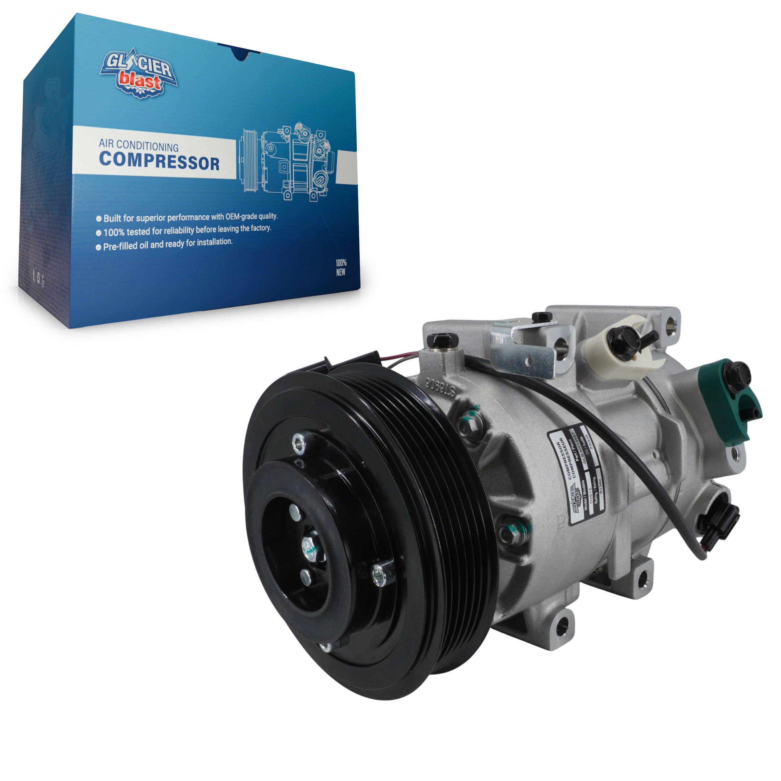 Glacier Blast GLB-HY12957 A/C Compressor for 2012-2017 Kia Rio, Hyundai Accent - N/A