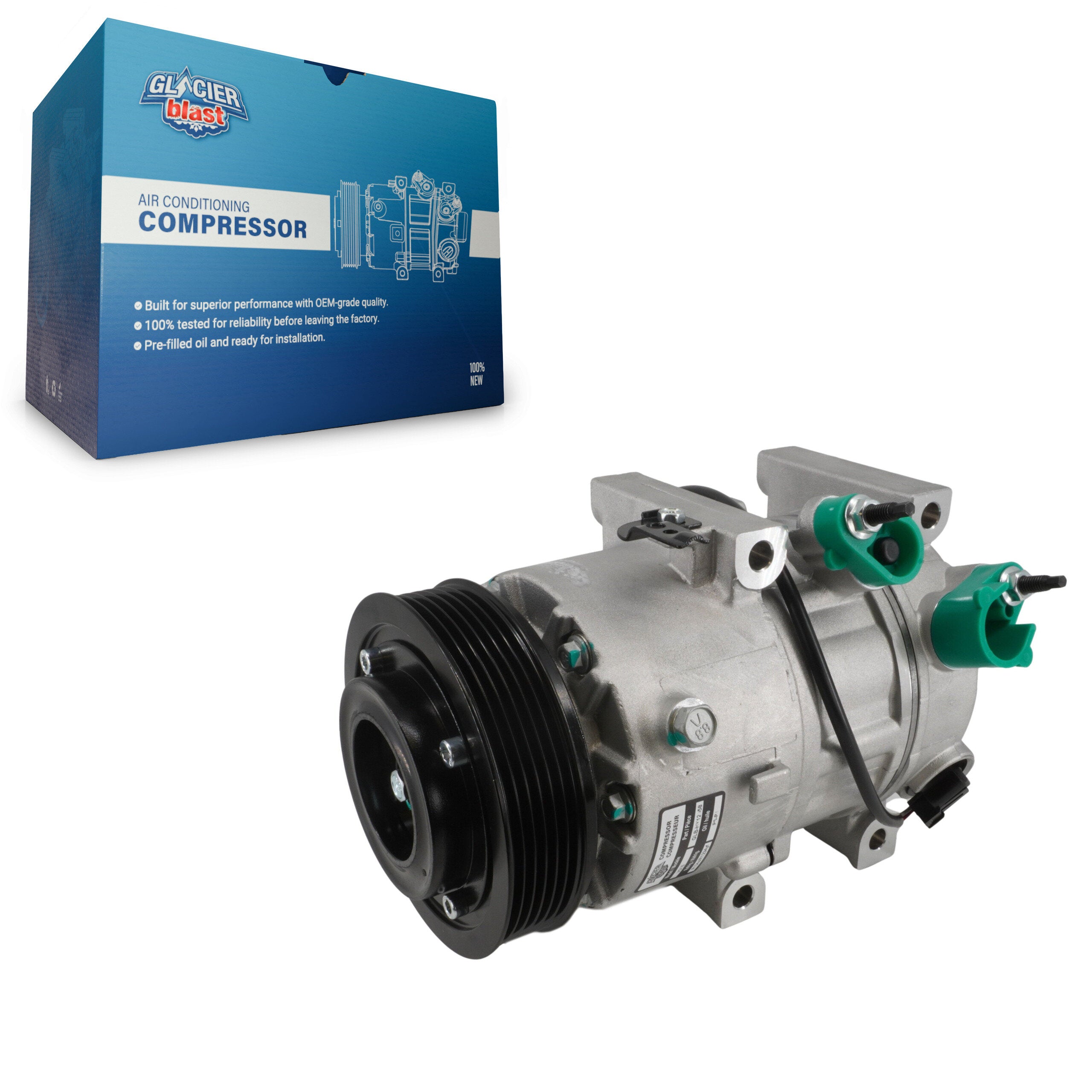 Glacier Blast GLB-HY12958 A/C Compressor for 2012-2018 Kia Optima, Hyundai Sonata - N/A