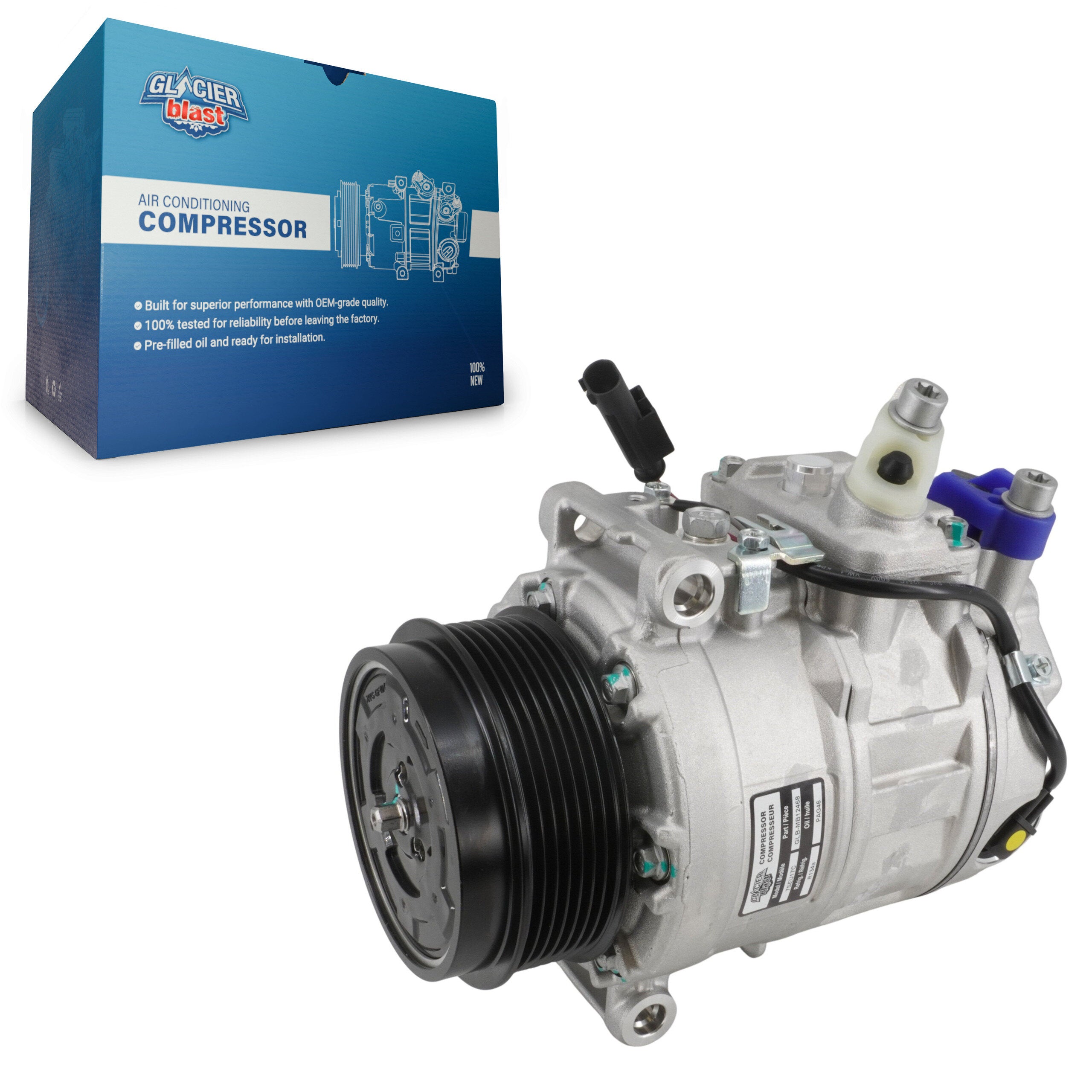 Glacier Blast GLB-MB12468 A/C Compressor for 2007-2018 Mercedes-Benz Sprinter 3500XD, Mercedes-Benz GL350, Mercedes-Benz ML350 - Front