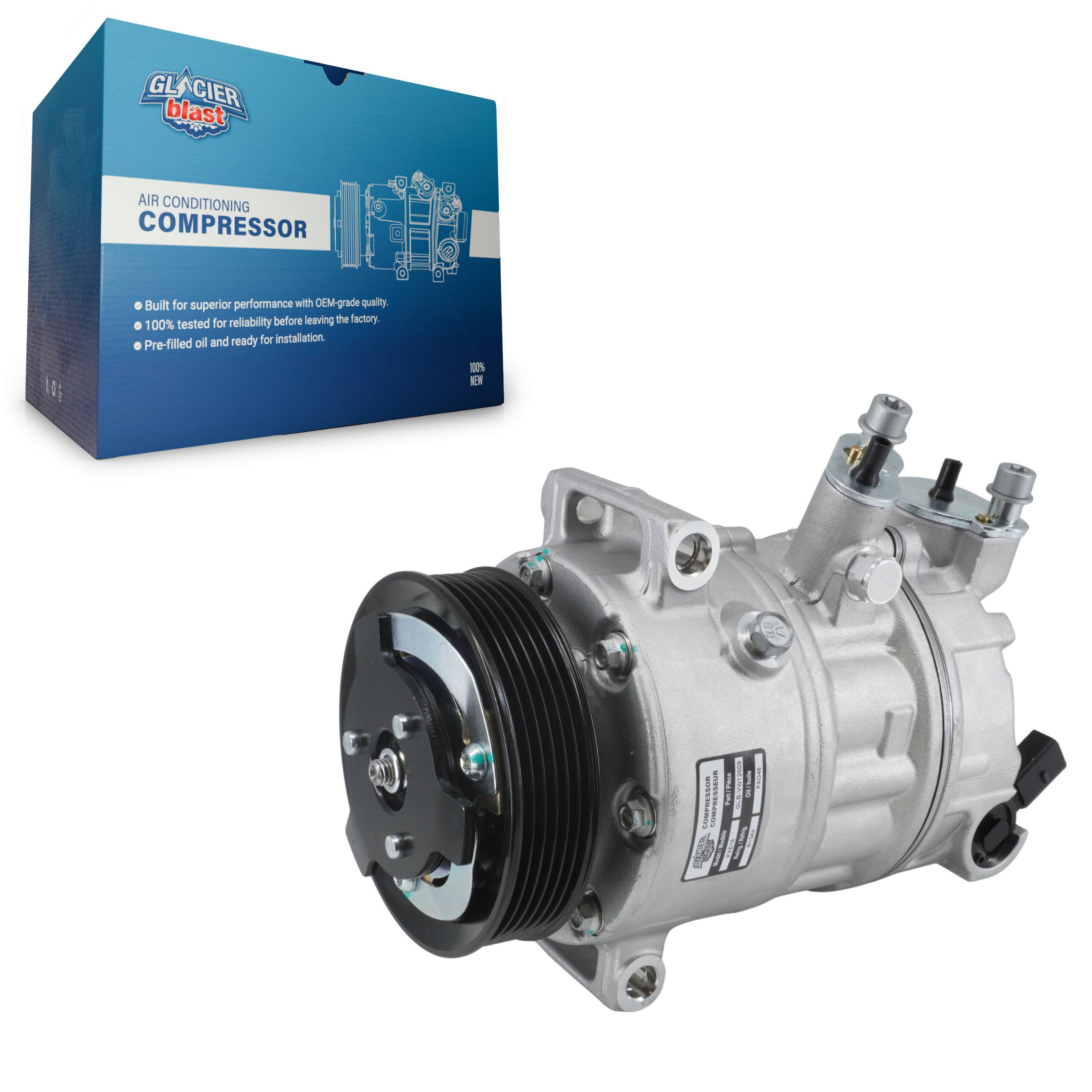 Glacier Blast GLB-VW12609 A/C Compressor for 2006-2018 Volkswagen Beetle, Volkswagen Tiguan Limited, Audi Q3 - N/A