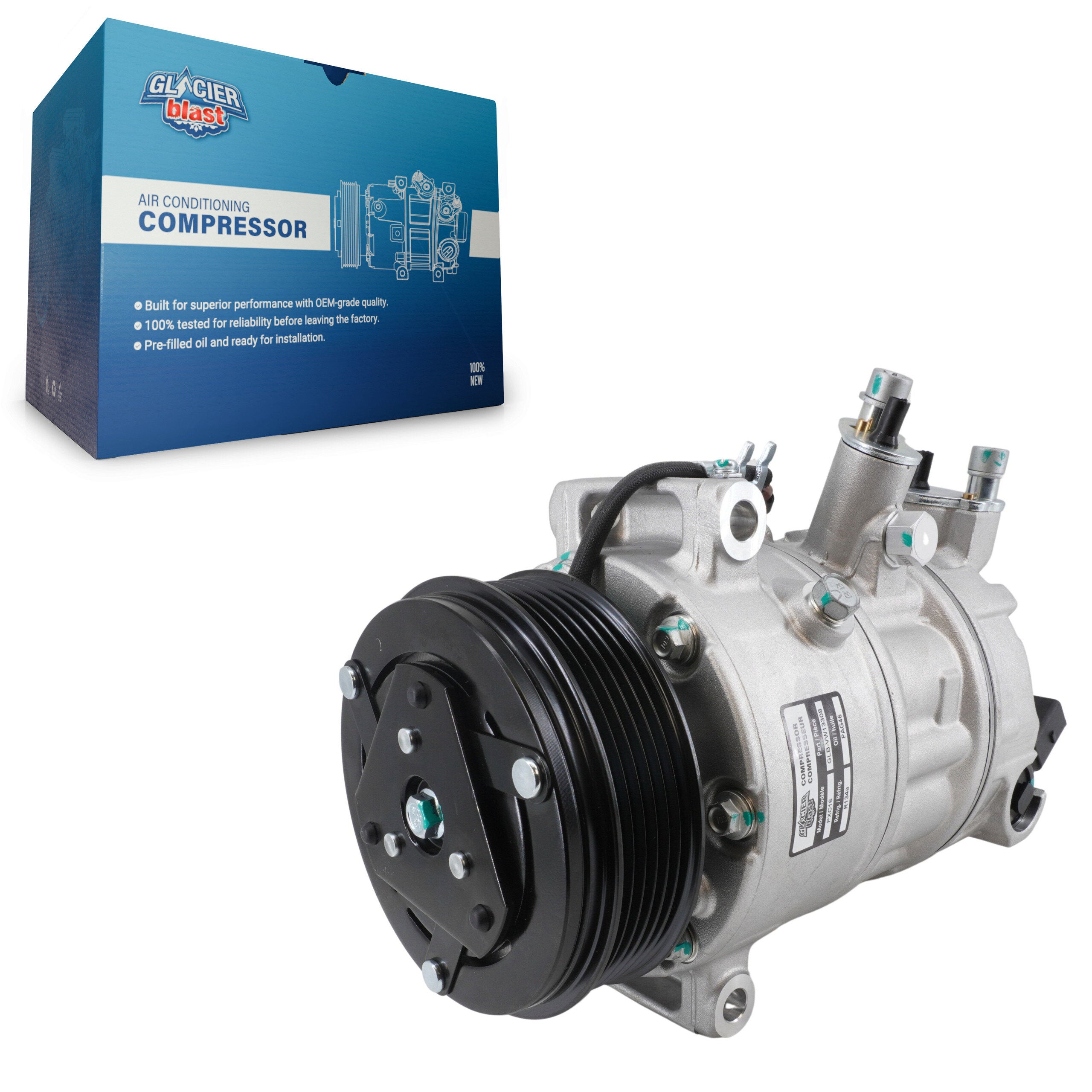 Glacier Blast GLB-VW13308 A/C Compressor for 2012-2018 Volkswagen Passat, Volkswagen Beetle, Volkswagen Jetta - N/A