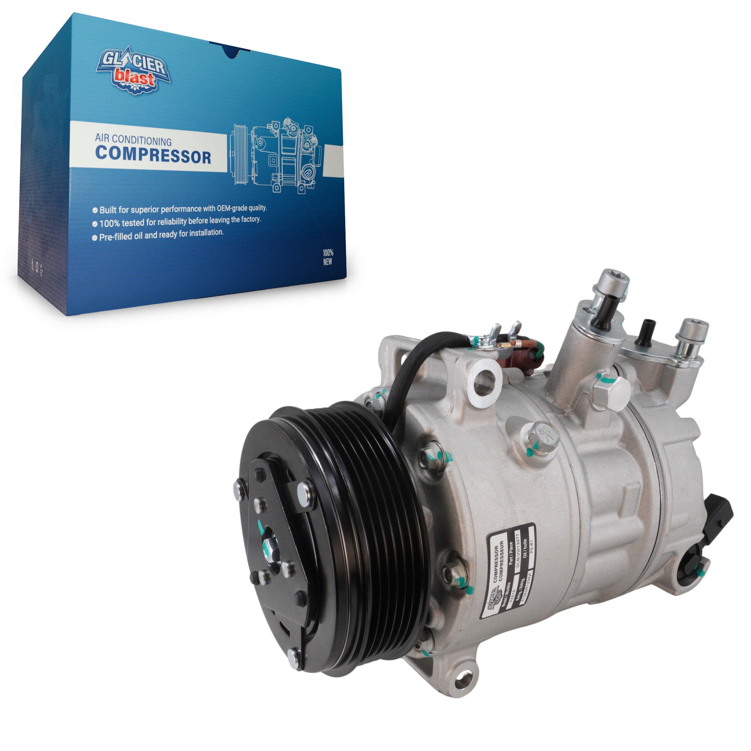 Glacier Blast GLB-VW13477 A/C Compressor for 2018-2023 Volkswagen Atlas, Volkswagen Atlas Cross Sport, Volkswagen Passat - N/A