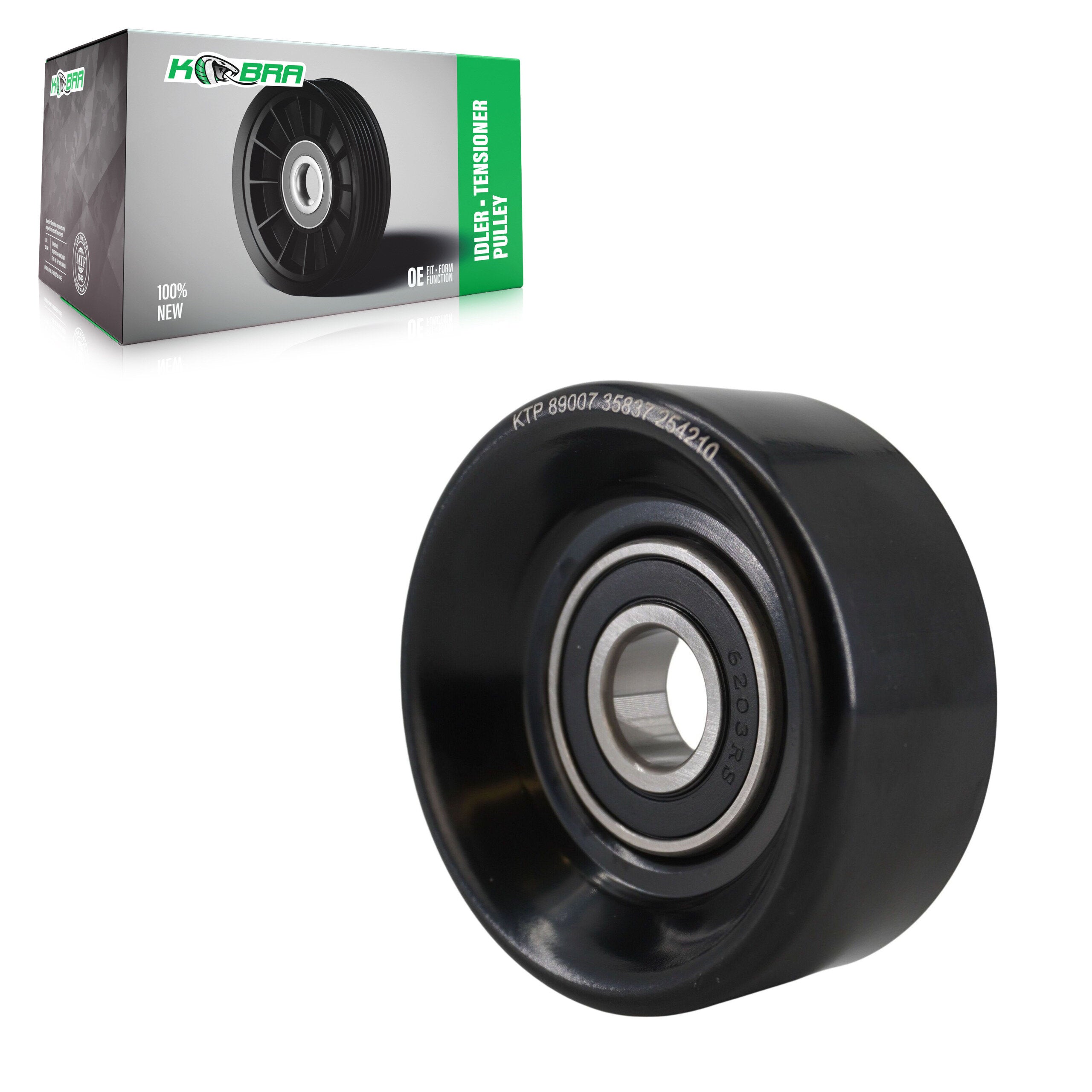 Kobra KTP-89007 Accessory Drive Belt Tensioner Pulley for 1981-2024 Chevrolet Silverado 2500 HD, Chevrolet Silverado 3500 HD, GMC Sierra 2500 HD - Smooth Pulley, Below Alternator, Right