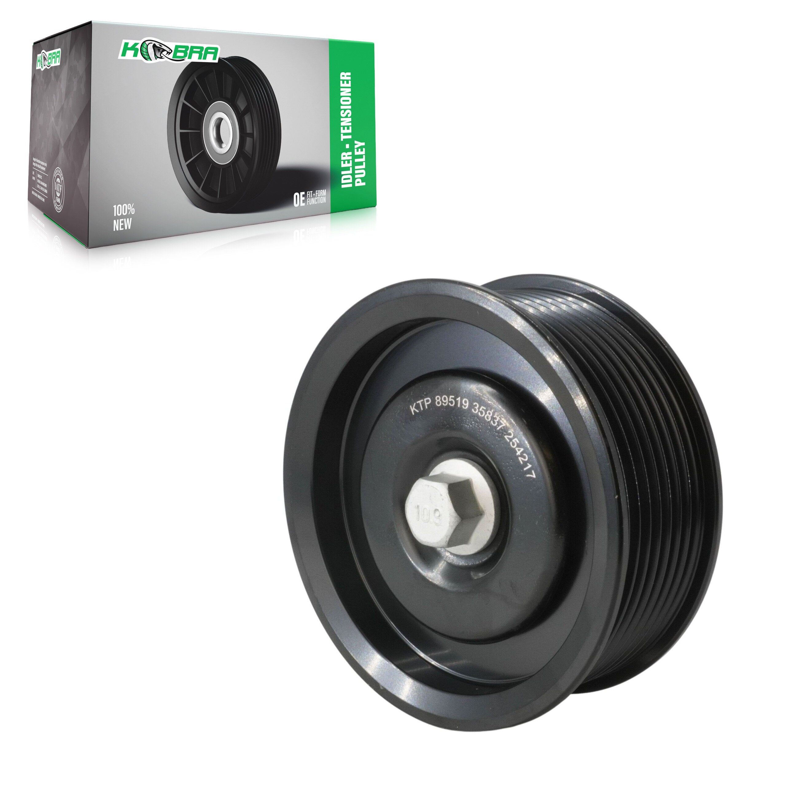 Kobra KTP-89519 Accessory Drive Belt Idler Pulley for 2011-2019 Ford F-450 Super Duty, Ford F-650, Ford F-750 - Grooved Pulley