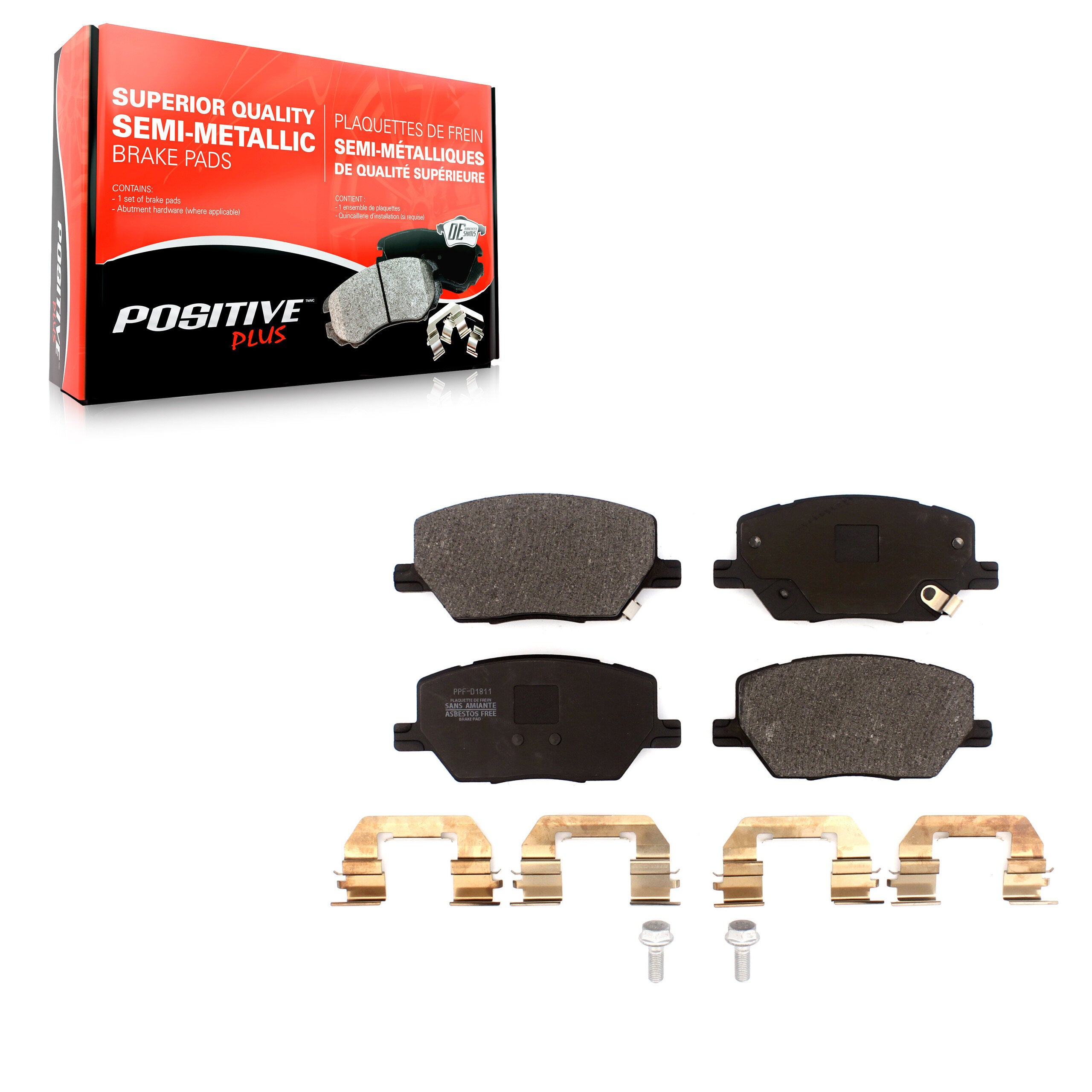 Positive Plus PPF-D1811 Disc Brake Pad for 2015-2024 Dodge Hornet, Jeep Compass, Fiat 500X - Front
