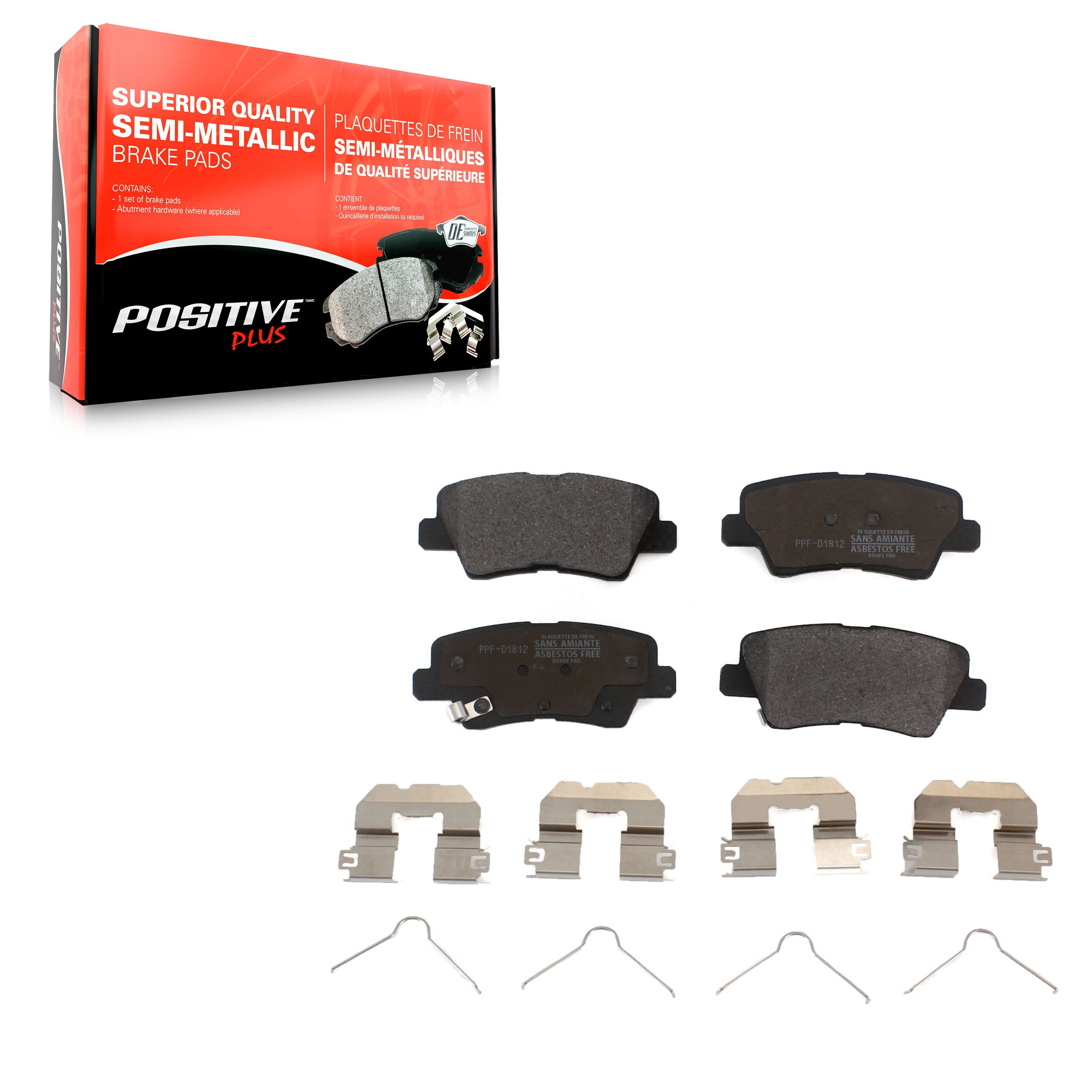 Positive Plus PPF-D1812 Disc Brake Pad for 2014-2025 Kia Soul, Hyundai Venue, Kia Rio - Rear